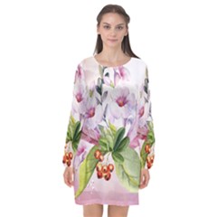 Wonderful Flowers, Soft Colors, Watercolor Long Sleeve Chiffon Shift Dress  by FantasyWorld7