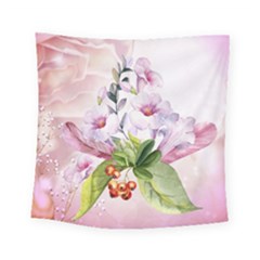 Wonderful Flowers, Soft Colors, Watercolor Square Tapestry (small) by FantasyWorld7