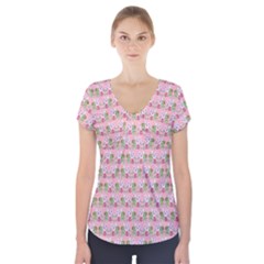 Floral Pattern Short Sleeve Front Detail Top by SuperPatterns