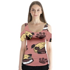 Happy Pugs Butterfly Sleeve Cutout Tee 