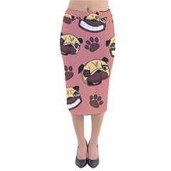 Happy Pugs Velvet Midi Pencil Skirt