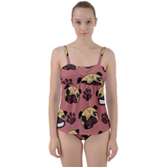 Happy Pugs Twist Front Tankini Set