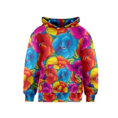 Neon Colored Floral Pattern Kids  Pullover Hoodie by Bigfootshirtshop