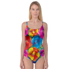 Neon Colored Floral Pattern Camisole Leotard  by Bigfootshirtshop