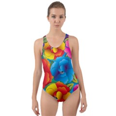 Neon Colored Floral Pattern Cut-out Back One Piece Swimsuit