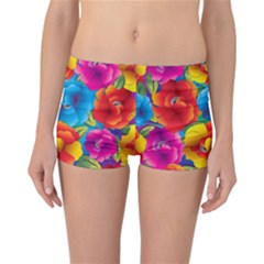 Neon Colored Floral Pattern Reversible Boyleg Bikini Bottoms by Bigfootshirtshop