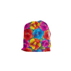 Neon Colored Floral Pattern Drawstring Pouches (xs)  by Bigfootshirtshop