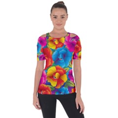 Neon Colored Floral Pattern Short Sleeve Top