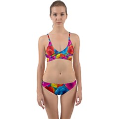 Neon Colored Floral Pattern Wrap Around Bikini Set