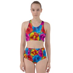 Neon Colored Floral Pattern Racer Back Bikini Set