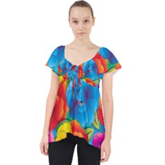 Neon Colored Floral Pattern Lace Front Dolly Top by Bigfootshirtshop