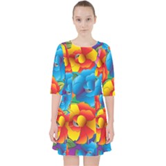 Neon Colored Floral Pattern Pocket Dress