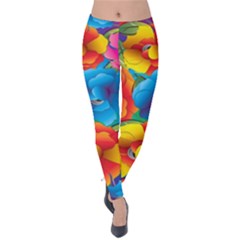 Neon Colored Floral Pattern Velvet Leggings by Bigfootshirtshop