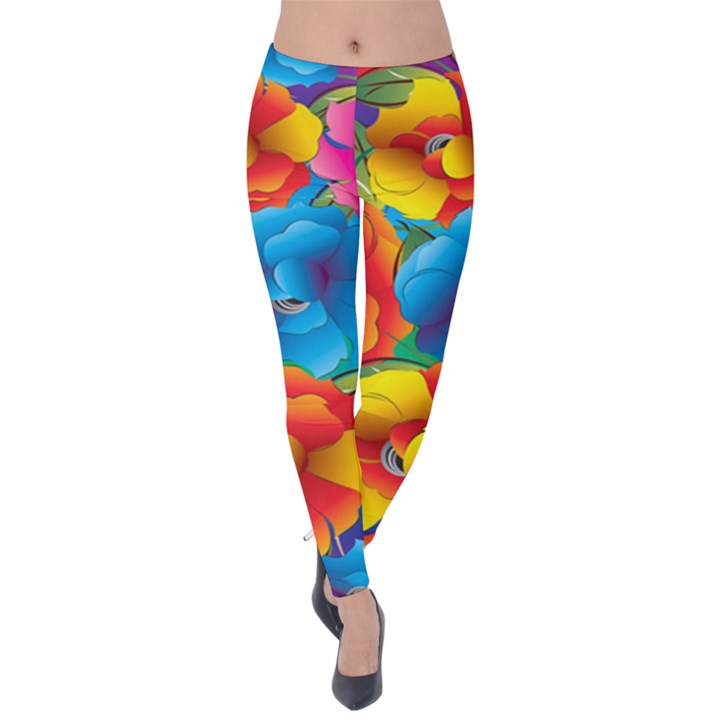 Neon Colored Floral Pattern Velvet Leggings