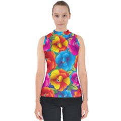 Neon Colored Floral Pattern Shell Top