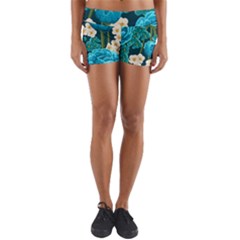 Light Blue Roses And Daisys Yoga Shorts