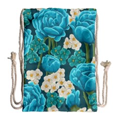 Light Blue Roses And Daisys Drawstring Bag (large) by Bigfootshirtshop