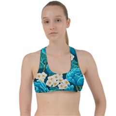 Light Blue Roses And Daisys Criss Cross Racerback Sports Bra