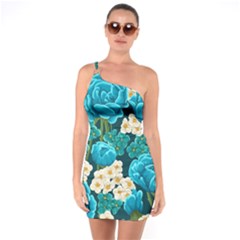 Light Blue Roses And Daisys One Soulder Bodycon Dress by Bigfootshirtshop