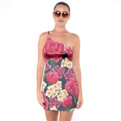 Pink Roses And Daisies One Soulder Bodycon Dress by Bigfootshirtshop