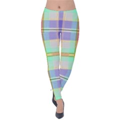 Blue And Yellow Plaid Velvet Leggings by Bigfootshirtshop