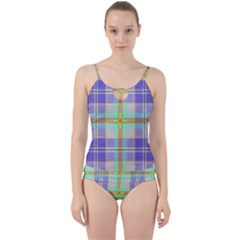 Blue And Yellow Plaid Cut Out Top Tankini Set