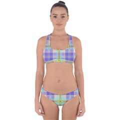 Blue And Yellow Plaid Cross Back Hipster Bikini Set