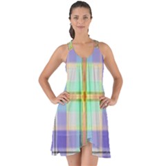 Blue And Yellow Plaid Show Some Back Chiffon Dress