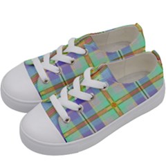 Blue And Yellow Plaid Kids  Low Top Canvas Sneakers by Bigfootshirtshop