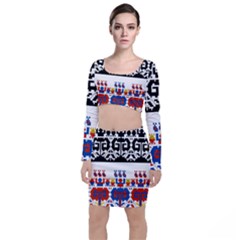 Bulgarian Folk Art Folk Art Long Sleeve Crop Top & Bodycon Skirt Set