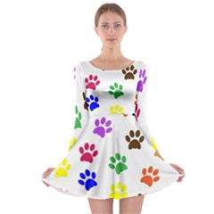 Pawprints Paw Prints Paw Animal Long Sleeve Skater Dress by Celenk