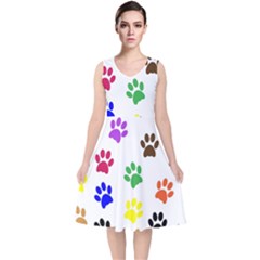 Pawprints Paw Prints Paw Animal V-neck Midi Sleeveless Dress  by Celenk