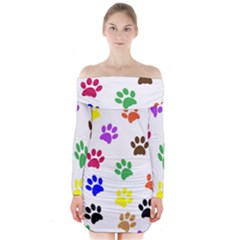 Pawprints Paw Prints Paw Animal Long Sleeve Off Shoulder Dress by Celenk