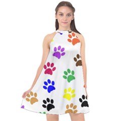 Pawprints Paw Prints Paw Animal Halter Neckline Chiffon Dress  by Celenk