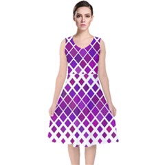 Pattern Square Purple Horizontal V-neck Midi Sleeveless Dress  by Celenk