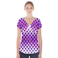 Pattern Square Purple Horizontal Short Sleeve Front Detail Top by Celenk