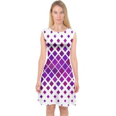 Pattern Square Purple Horizontal Capsleeve Midi Dress by Celenk