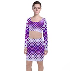 Pattern Square Purple Horizontal Long Sleeve Crop Top & Bodycon Skirt Set by Celenk