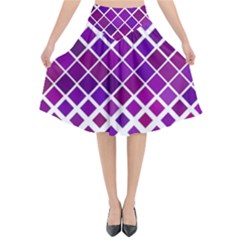 Pattern Square Purple Horizontal Flared Midi Skirt by Celenk