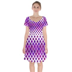 Pattern Square Purple Horizontal Short Sleeve Bardot Dress by Celenk