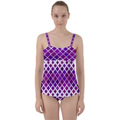 Pattern Square Purple Horizontal Twist Front Tankini Set by Celenk