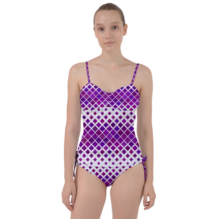 Pattern Square Purple Horizontal Sweetheart Tankini Set