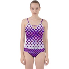 Pattern Square Purple Horizontal Cut Out Top Tankini Set by Celenk