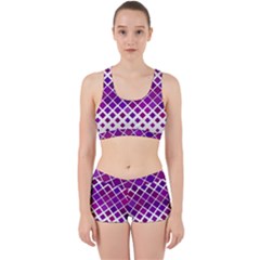 Pattern Square Purple Horizontal Work It Out Sports Bra Set by Celenk