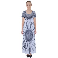 Sunflower Flower Line Art Summer High Waist Short Sleeve Maxi Dress by Celenk