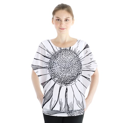 Sunflower Flower Line Art Summer Blouse by Celenk