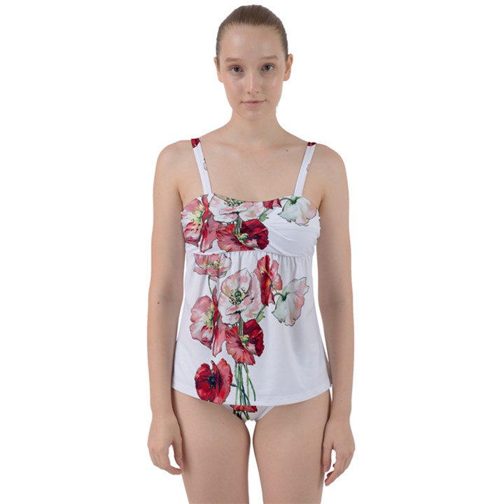 Flowers Poppies Poppy Vintage Twist Front Tankini Set