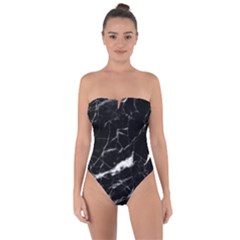 Black Texture Background Stone Tie Back One Piece Swimsuit by Celenk