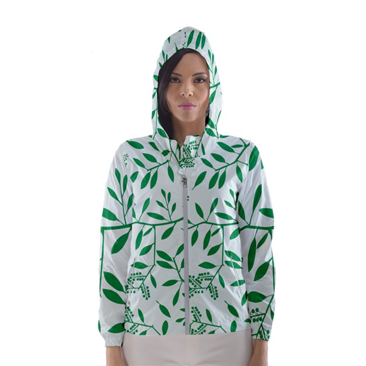 Leaves Foliage Green Wallpaper Hooded Wind Breaker (Women)