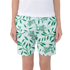 Leaves Foliage Green Wallpaper Women s Basketball Shorts by Celenk